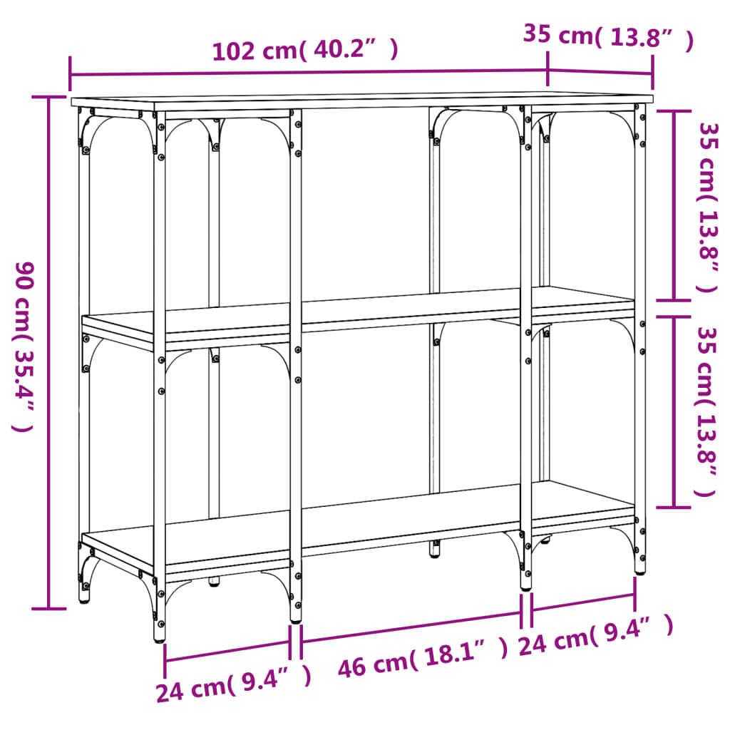 vidaXL Τραπέζι Κονσόλα Γκρι Sonoma 102x35x90 εκ. Επεξεργασμένο Ξύλο
