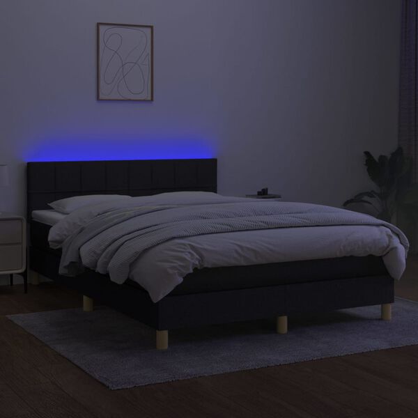 vidaXL &Kappa;&rho;&epsilon;&beta;ά&tau;&iota; Boxspring &mu;&epsilon; &Sigma;&tau;&rho;ώ&mu;&alpha; & LED &Mu;&alpha;ύ&rho;&omicron; 140x190 &epsilon;&kappa;. &Upsilon;&phi;&alpha;&sigma;&mu;ά&tau;&iota;&nu;&omicron;