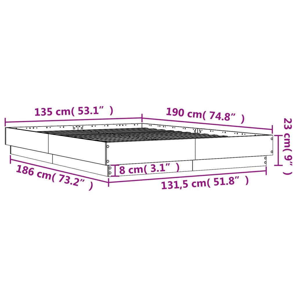vidaXL Πλαίσιο Κρεβατιού με LED Γκρι Sonoma 135x190 εκ.