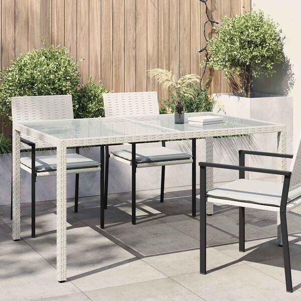 vidaXL Τραπέζι Κήπου Λευκό 150x90x75 εκ. Συνθετικό Ρατάν/Ψημένο Γυαλί
