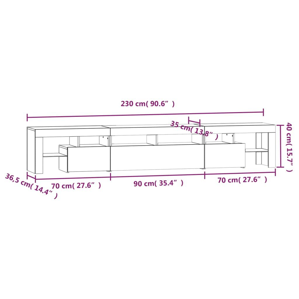 vidaXL Έπιπλο Τηλεόρασης με LED Μαύρο 230x36,5x40 εκ.