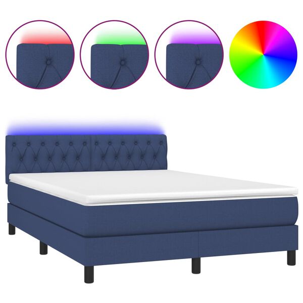 vidaXL Κρεβάτι Boxspring με Στρώμα & LED Μπλε 140x200 εκ. Υφασμάτινο