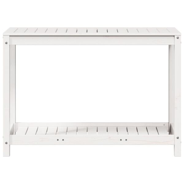 vidaXL Τραπέζι Κηπουρικής με Ράφι Λευκό 108x50x75εκ. Μασίφ Ξύλο Πεύκου