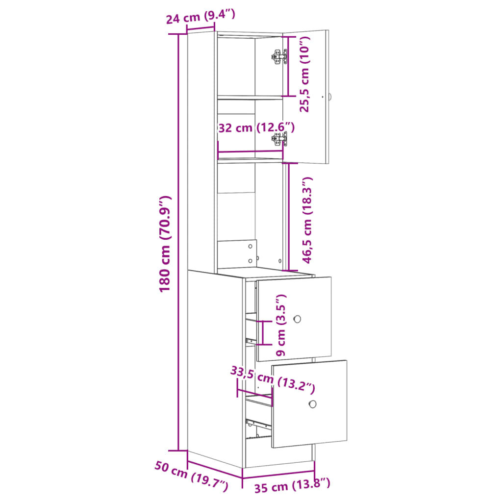 vidaXL Στήλη Κουζίνας Λευκή 35x50x180 εκ. από Επεξεργασμένο Ξύλο