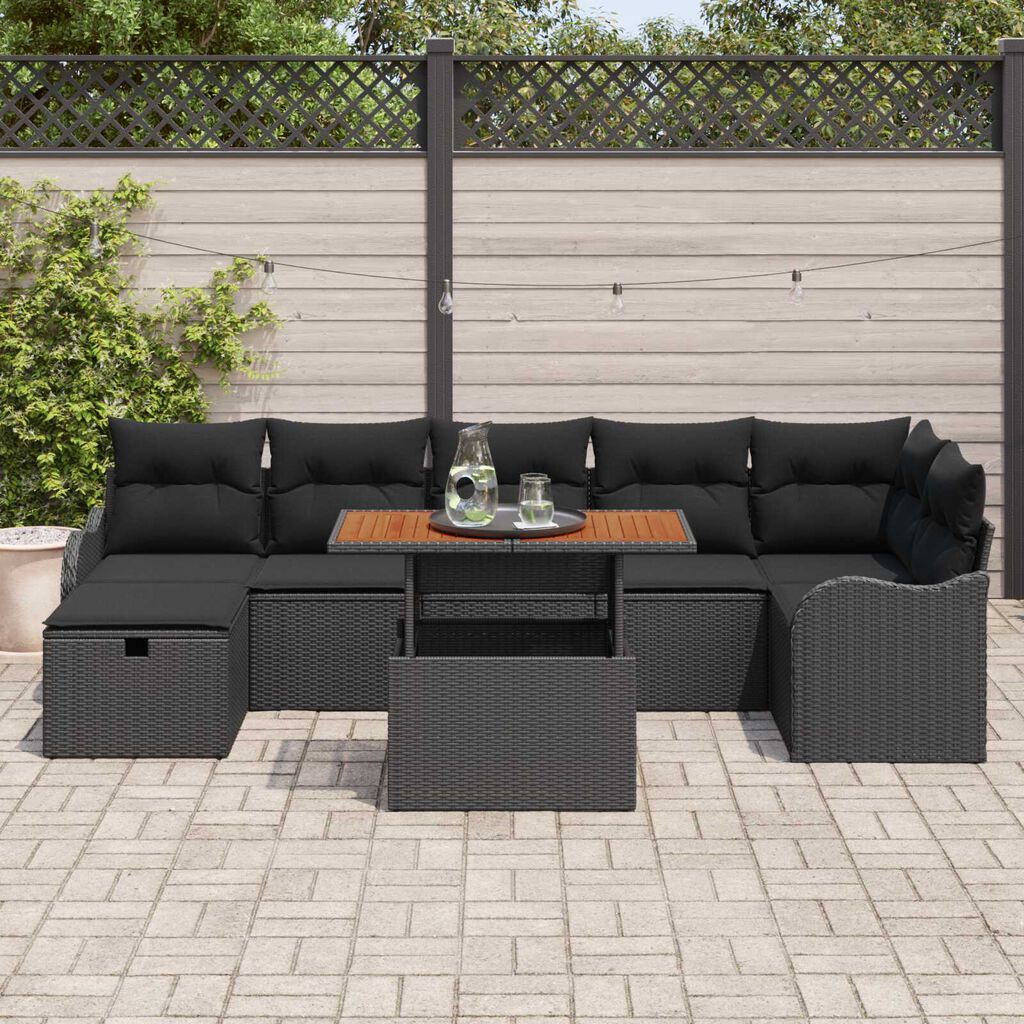 vidaXL Σετ Καναπέ Κήπου με μαξιλάρι 8 pcs Μαύρο Πολυ ράταν