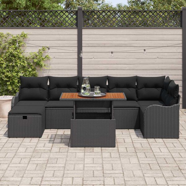 vidaXL Σετ Καναπέ Κήπου με μαξιλάρι 8 pcs Μαύρο Πολυ ράταν