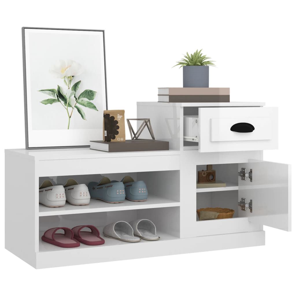 vidaXL Παπουτσοθήκη Γυαλιστερό Λευκό 100x42x60 εκ. Επεξεργασμένο Ξύλο
