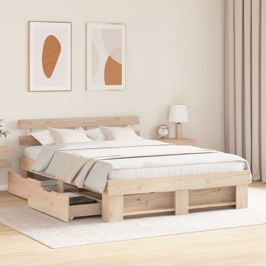 vidaXL Σκελετός Κρεβατιού Καφέ 140 x 200 cm Συμπαγές ξύλο πεύκου