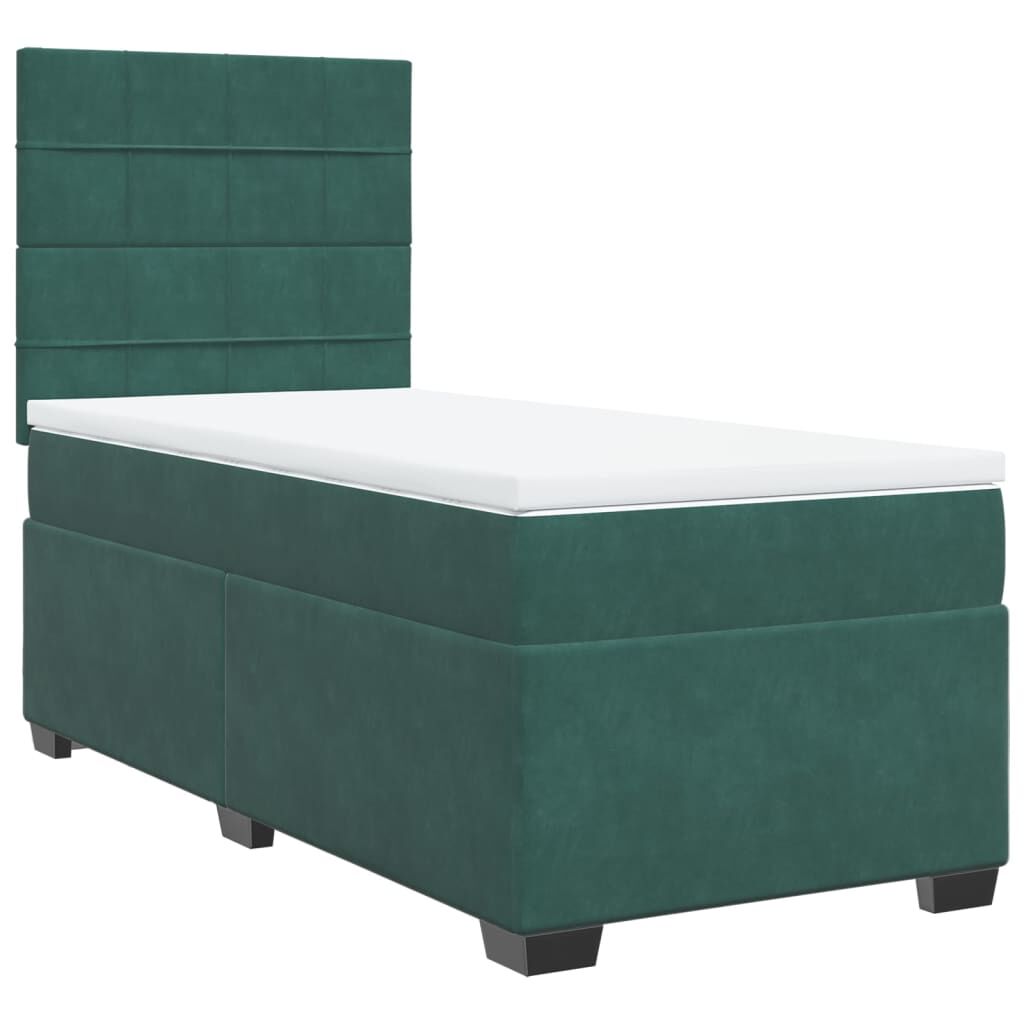 vidaXL Κρεβάτι Boxspring με Στρώμα Σκούρο Πράσινο 100x200εκ. Βελούδινο