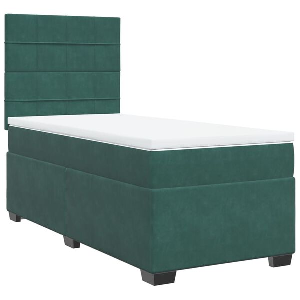vidaXL Κρεβάτι Boxspring με Στρώμα Σκούρο Πράσινο 100x200εκ. Βελούδινο