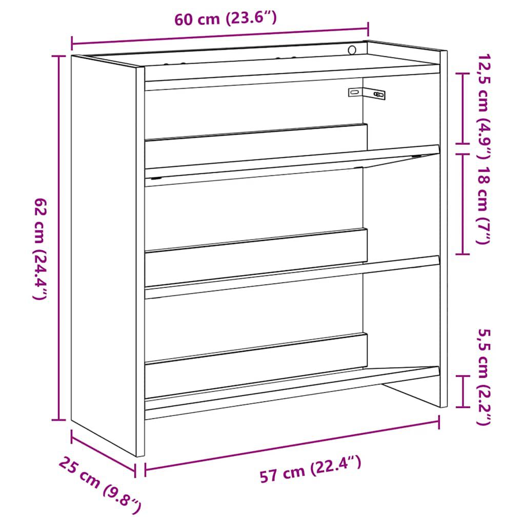 Ράφι παπουτσιών vidaXL Γκρι Sonoma 60x25x62 cm Κατασκευασμένο ξύλο