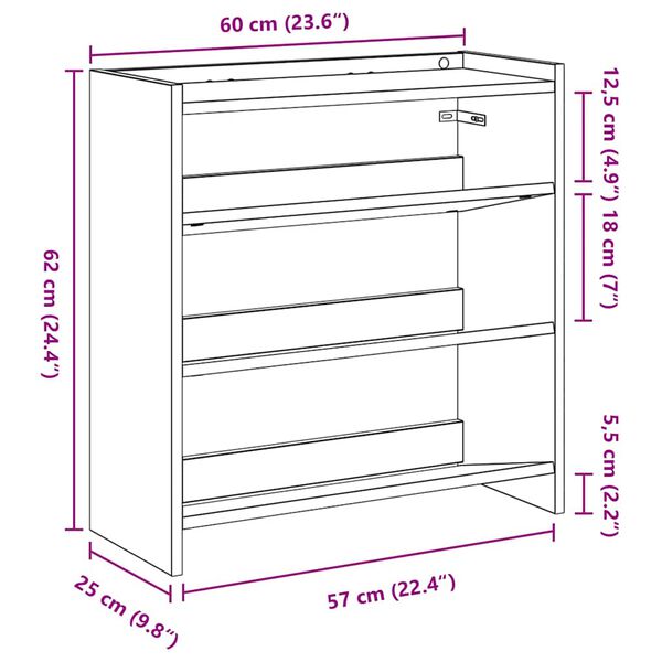 Ράφι παπουτσιών vidaXL Γκρι Sonoma 60x25x62 cm Κατασκευασμένο ξύλο
