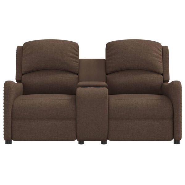 vidaXL Πολυθρόνα Μασάζ Διθέσια με Ποτηροθήκη Ανακλ. Καφέ Υφασμάτινη