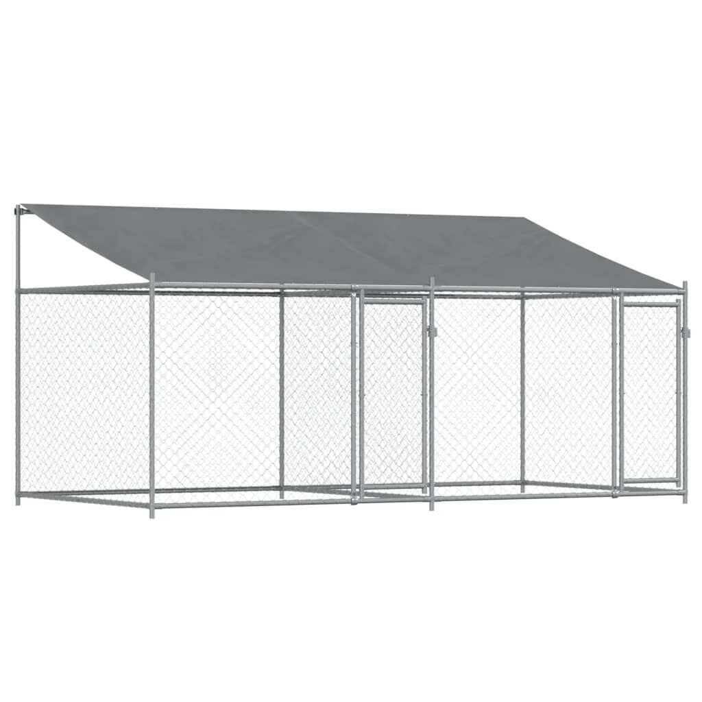 vidaXL Κλουβί Σκύλου με Οροφή και Πόρτες Γκρι 4x2x2 μ. Γαλβ. Χάλυβας