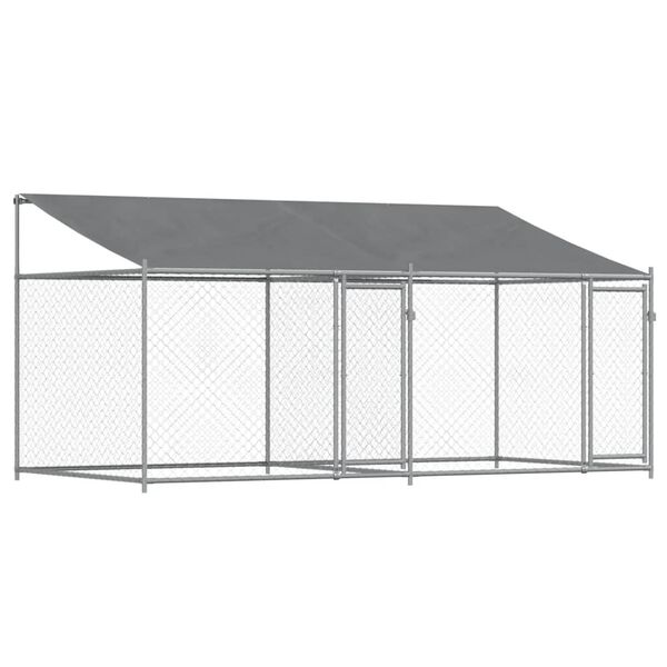 vidaXL Κλουβί Σκύλου με Οροφή και Πόρτες Γκρι 4x2x2 μ. Γαλβ. Χάλυβας