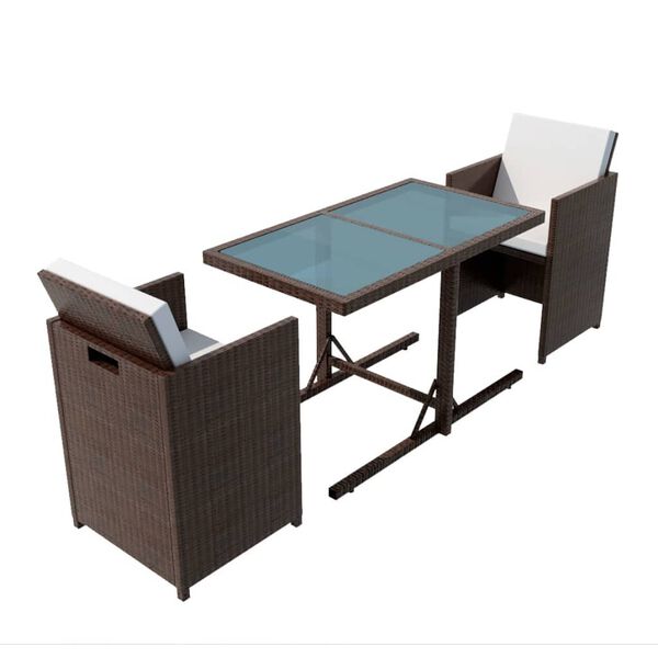 vidaXL Σετ Επίπλων Bistro 3 τεμ. Καφέ από Συνθετικό Ρατάν με Μαξιλάρια