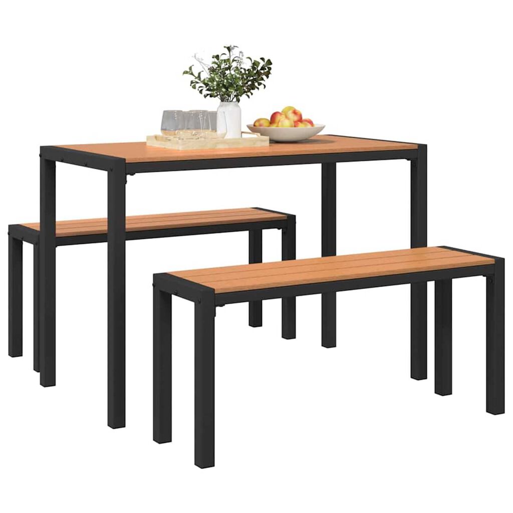 vidaXL Σέτ φαγητού για κήπο με μαξιλάρι 3 pcs Καφέ Ατσάλι