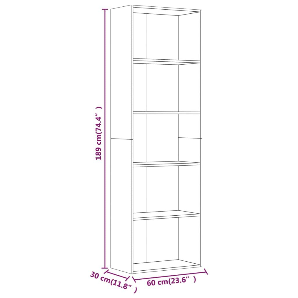 vidaXL Βιβλιοθήκη με 5 Ράφια Γκρι Sonoma 60x30x189 εκ. Επεξεργ. Ξύλο