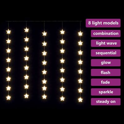 vidaXL Κουρτίνα LED Φωτάκια 200 LED Θερμό Λευκό με 8 Λειτουργίες
