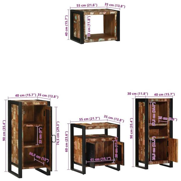 vidaXL Σετ Επίπλων Μπάνιου 4 pcs Πολύχρωμο Στερεό ανακτημένο ξύλο