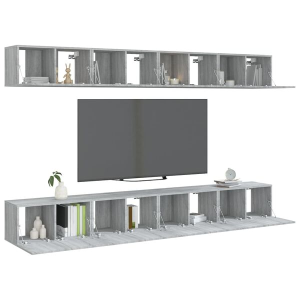 vidaXL Έπιπλα Τηλεόρασης 8 τεμ. Γκρι Sonoma 60x30x30 εκ. Επεξεργ. Ξύλο