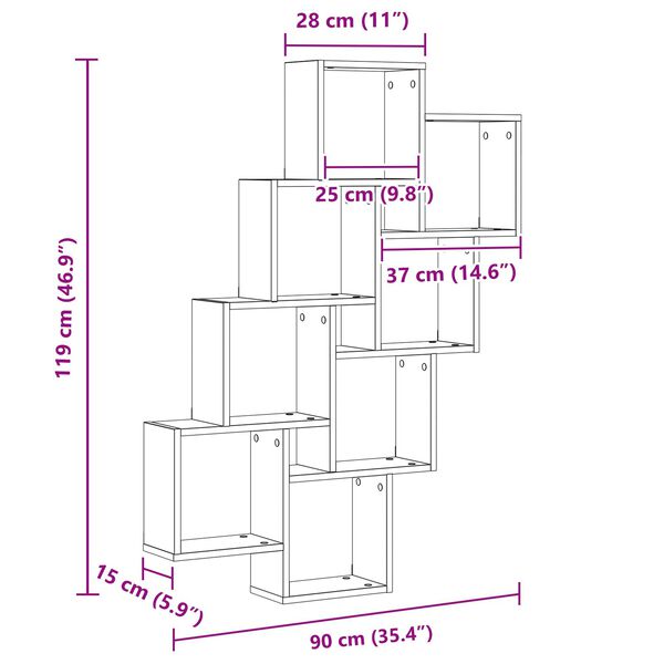 vidaXL Ράφι Τοίχου Μαύρη δρυς 90 x 15 x 119.5 εκ Επεξεργασμένο ξύλο