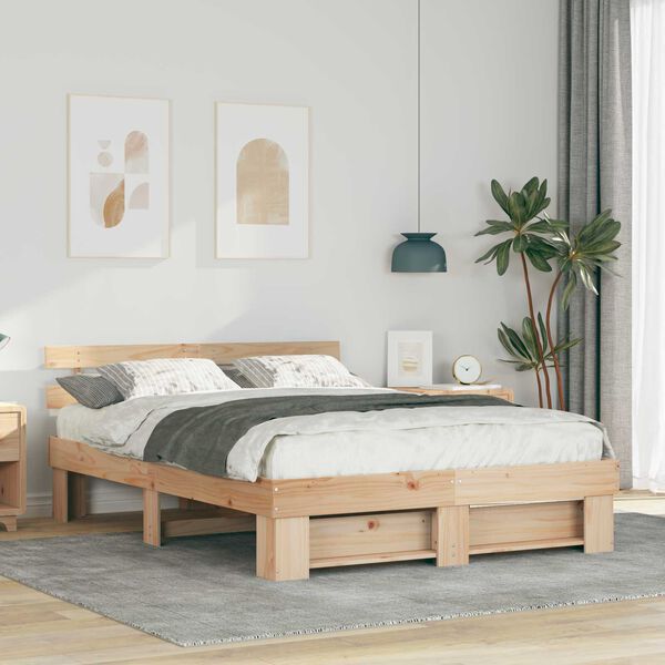 vidaXL Σκελετός Κρεβατιού Καφέ 140 x 200 cm Συμπαγές ξύλο πεύκου