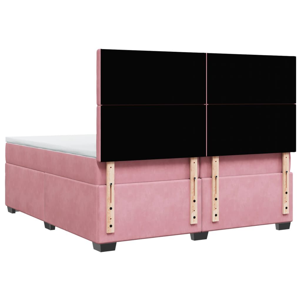 vidaXL Κρεβάτι Boxspring με Στρώμα Ροζ 200x200 εκ. Βελούδινο