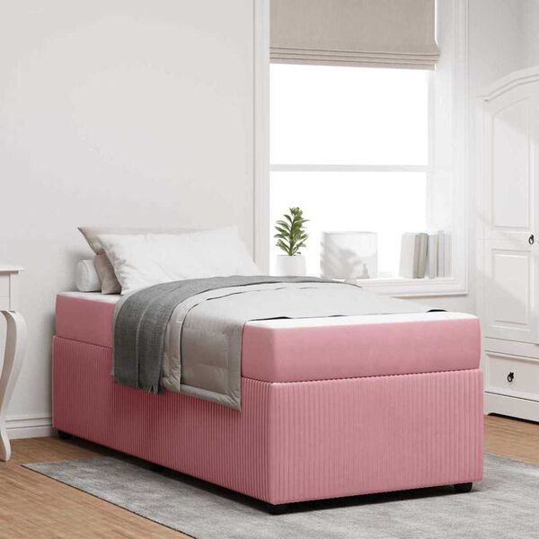 vidaXL Σκελετός κρεβατιού με στρώμα Άλλο Ροζ 90 x 200 cm Βελούδο
