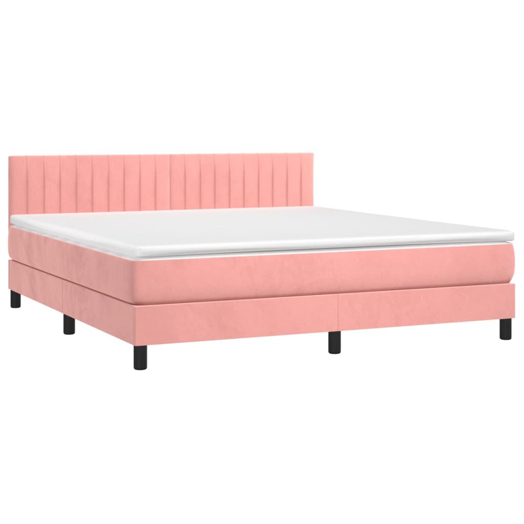 vidaXL Κρεβάτι Boxspring με Στρώμα & LED Ροζ 180x200 εκ. Βελούδινο