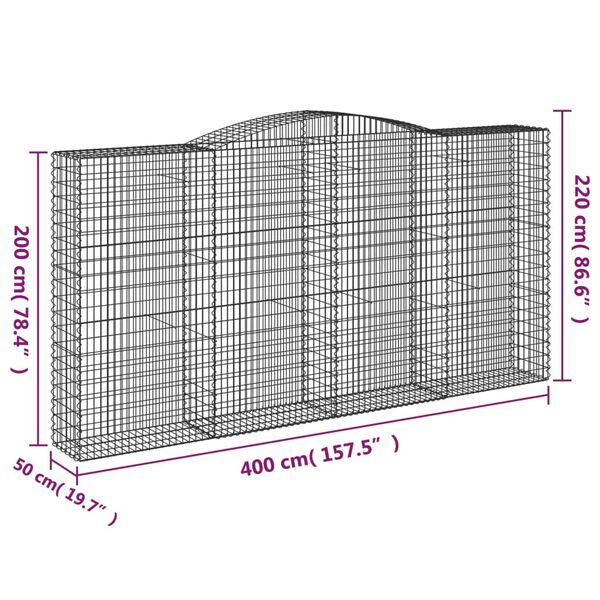 vidaXL Συρματοκιβώτια Τοξωτά 8 τεμ. 400x50x200/220 εκ. Γαλβαν. Ατσάλι