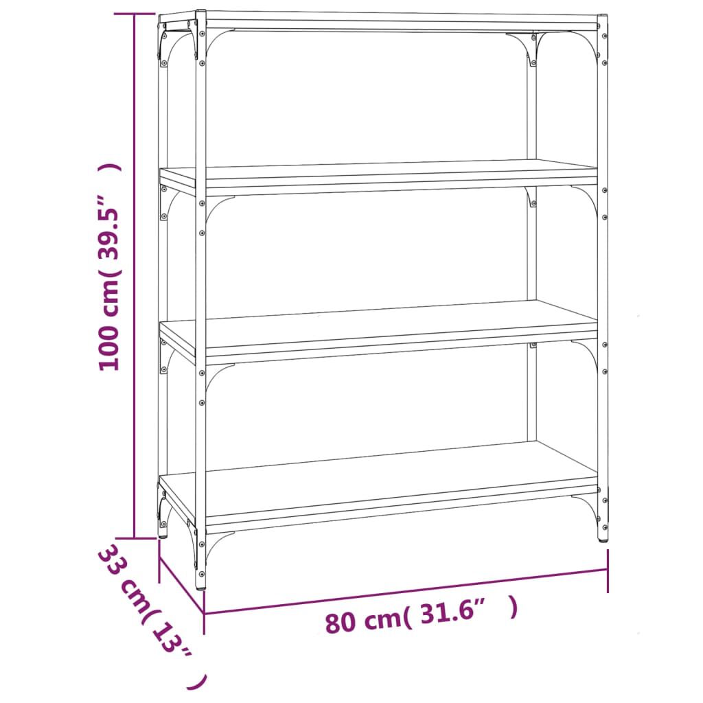 vidaXL Βιβλιοθήκη Γκρι Sonoma 80 x 33 x 100 εκ. Επεξ. Ξύλο & Ατσάλι