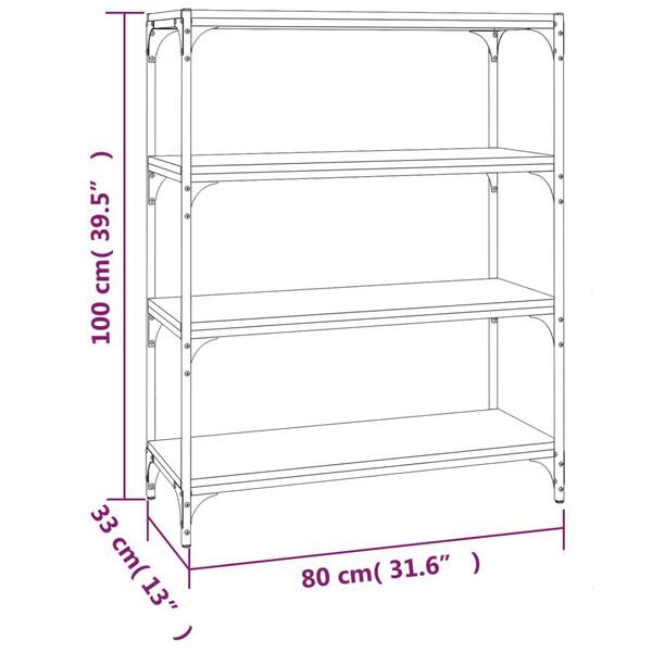 vidaXL Βιβλιοθήκη Γκρι Sonoma 80 x 33 x 100 εκ. Επεξ. Ξύλο & Ατσάλι