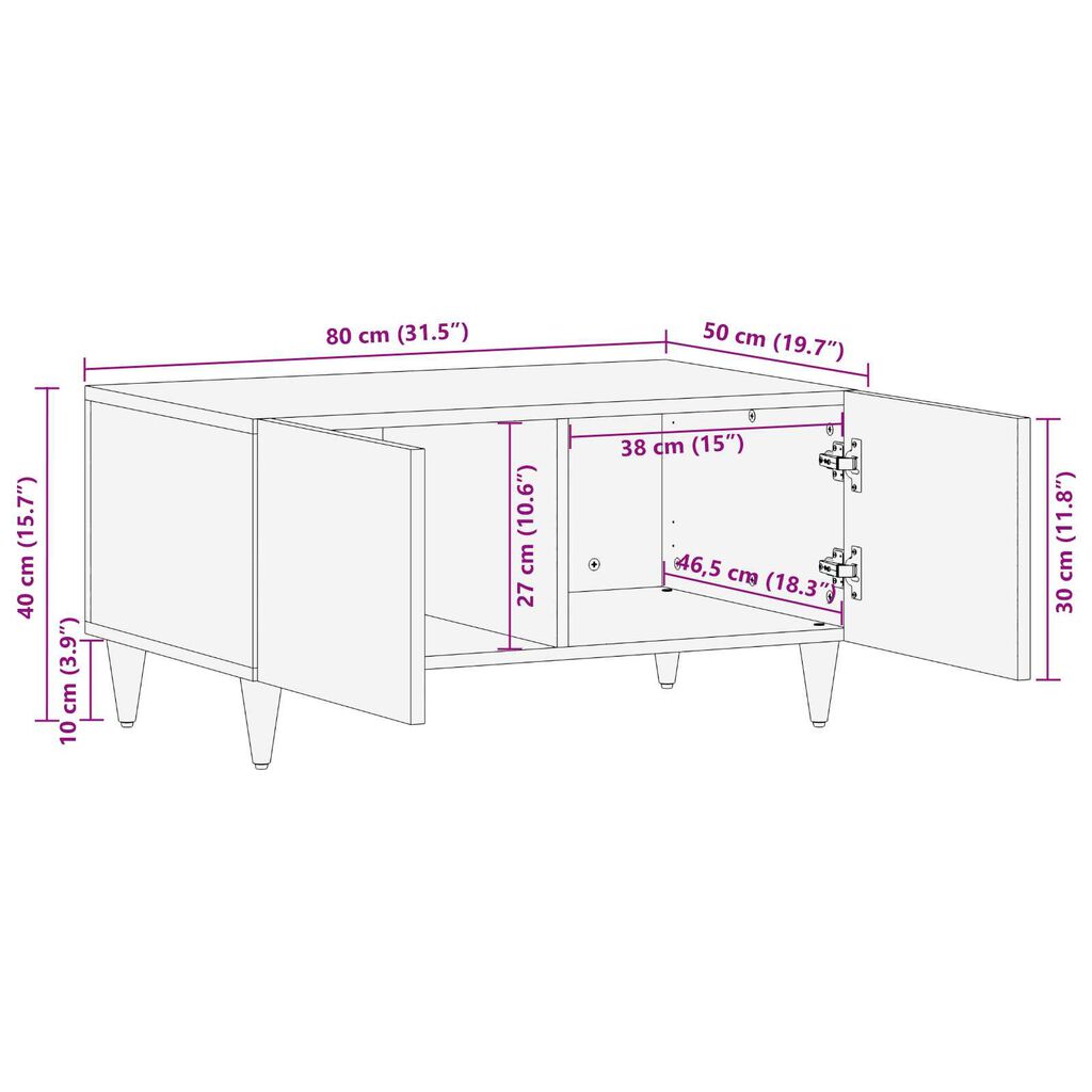 vidaXL Τραπεζάκι σαλονιού καφέ μελί 80 x 50 x 40 cm Μασίφ ξύλο μάνγκο