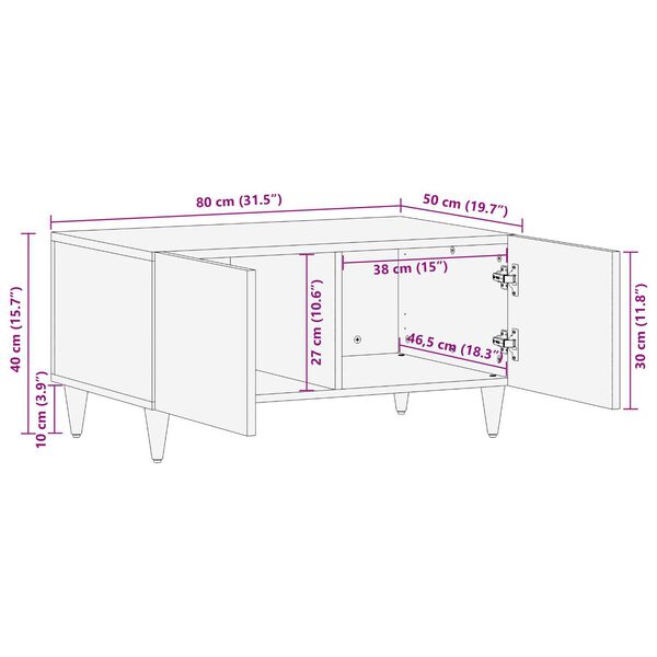 vidaXL Τραπεζάκι σαλονιού καφέ μελί 80 x 50 x 40 cm Μασίφ ξύλο μάνγκο