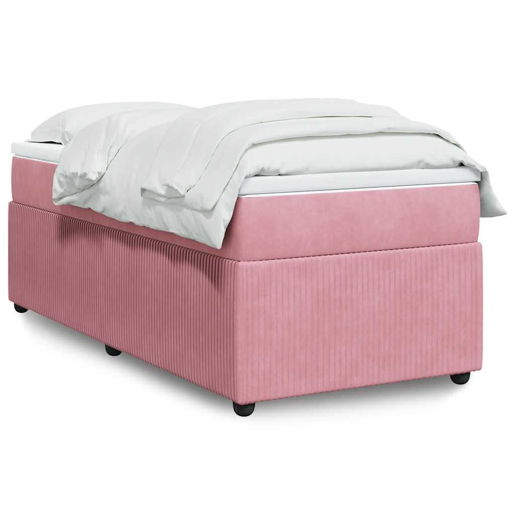 vidaXL Κρεβάτι Boxspring με Στρώμα Ροζ 90x200 εκ. Βελούδινο