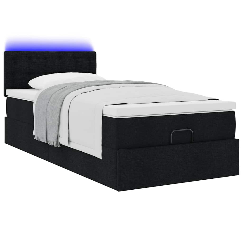 vidaXL Οθωμανικό κρεβάτι με στρώμα & LEDs Μαύρο 80x200cm ύφασμα