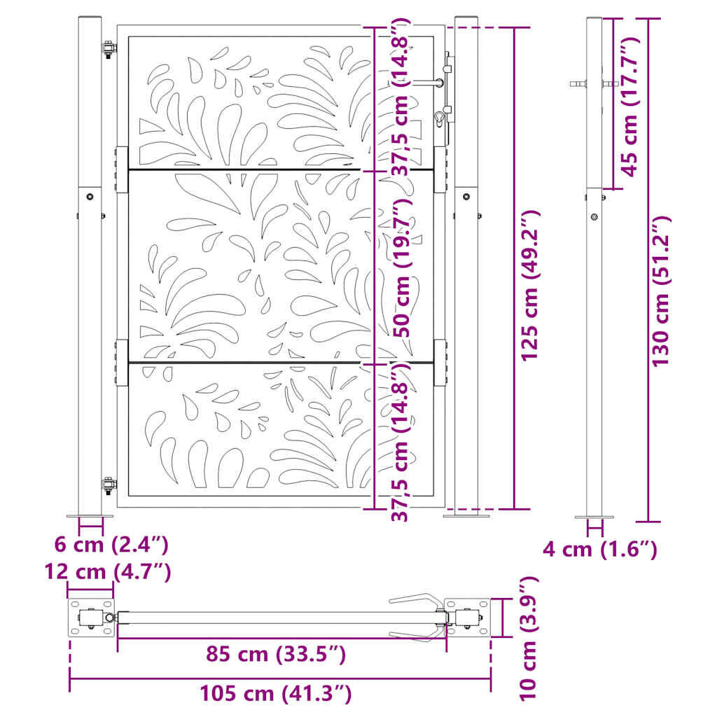 vidaXL Πύλη κήπου 105x130 cm από χάλυβα με κυματοειδές σχέδιο