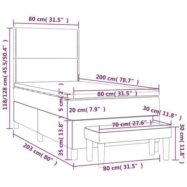 vidaXL Κρεβάτι Boxspring με Στρώμα Γκρι 80 x 200 εκ. Συνθετικό Δέρμα