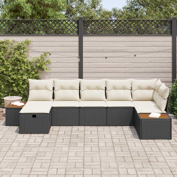 vidaXL Σετ Καναπέ Κήπου με μαξιλάρι 7 pcs Μαύρο Πολυ ράταν