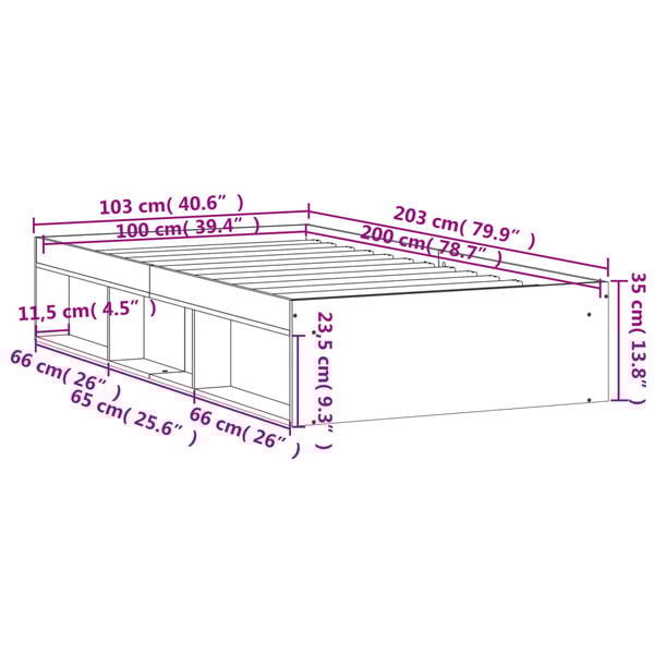 vidaXL Πλαίσιο Κρεβατιού Γκρι Σκυροδέματος 100x200 εκ.