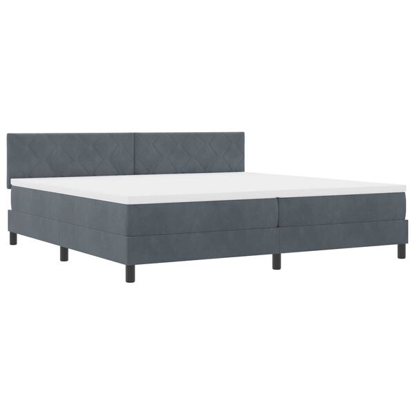 vidaXL Κρεβάτι Box Spring με Ματράς & LED Σκούρο Γκρι 200x200 εκ. Βελούδο