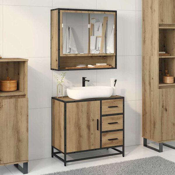 vidaXL Σετ Επίπλων Μπάνιου με πόρτα 2 pcs artisan δρυς 65 x 33 x 60 εκ