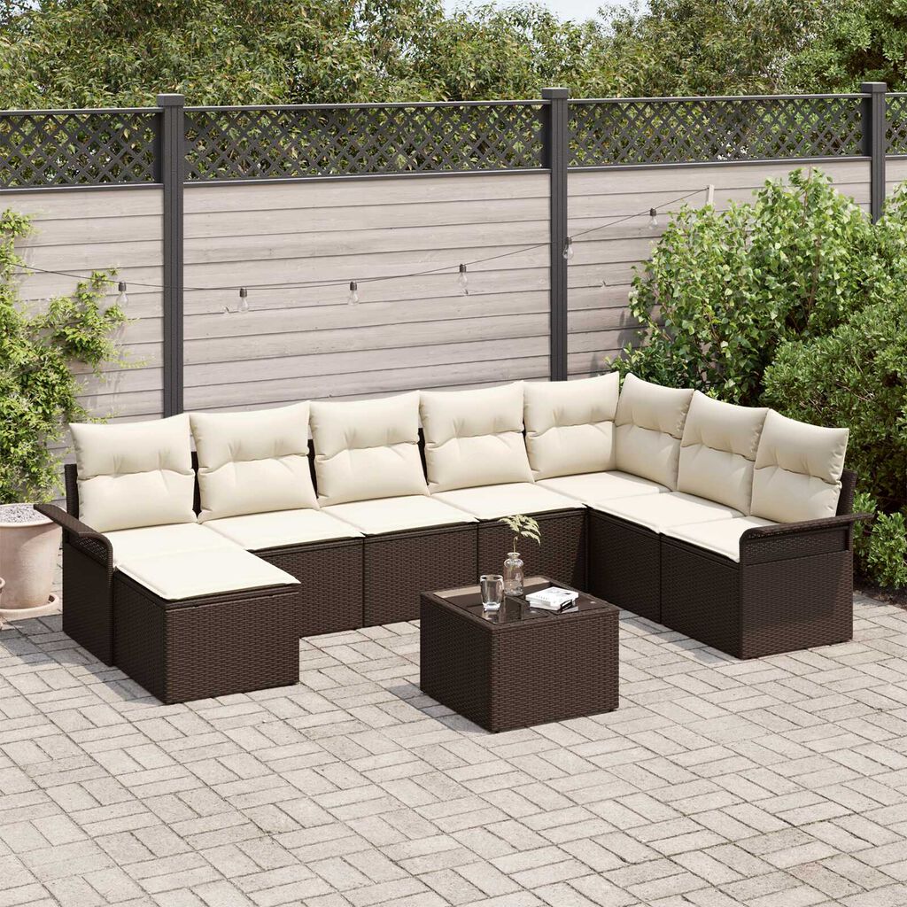 vidaXL Σετ Καναπέ Κήπου με μαξιλάρι 9 pcs Γκρι Πολυ ράταν