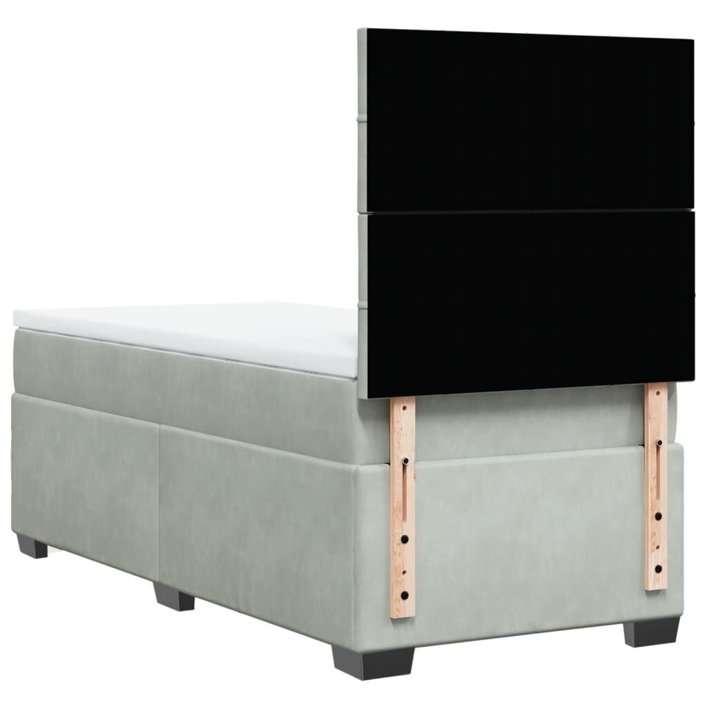 vidaXL Κρεβάτι Boxspring με Στρώμα Ανοιχτό Γκρι 90x200 εκ. Βελούδινο