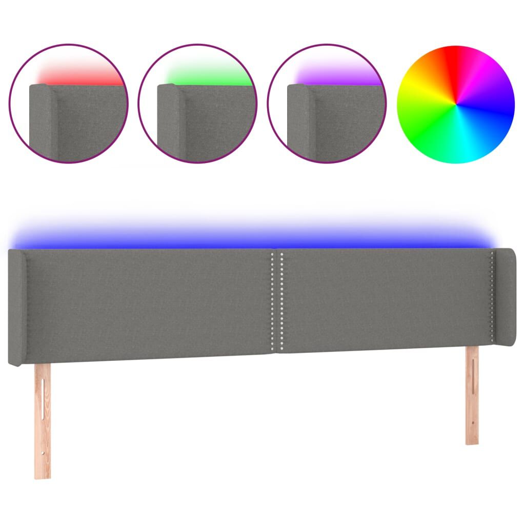 vidaXL Κεφαλάρι Κρεβατιού LED Σκούρο Γκρι 163x16x78/88 εκ. Υφασμάτινο