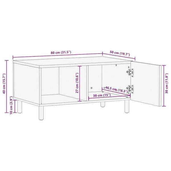 vidaXL Τραπεζάκι Σαλονιού Μαύρο 80x50x40 cm Μασίφ τραχύ ξύλο Μάνγκο