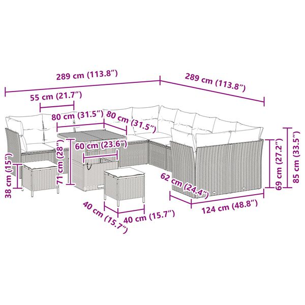 vidaXL Σετ Καναπέ Κήπου 13 pcs μπεζ και κρεμ 80 x 80 x 71 cm