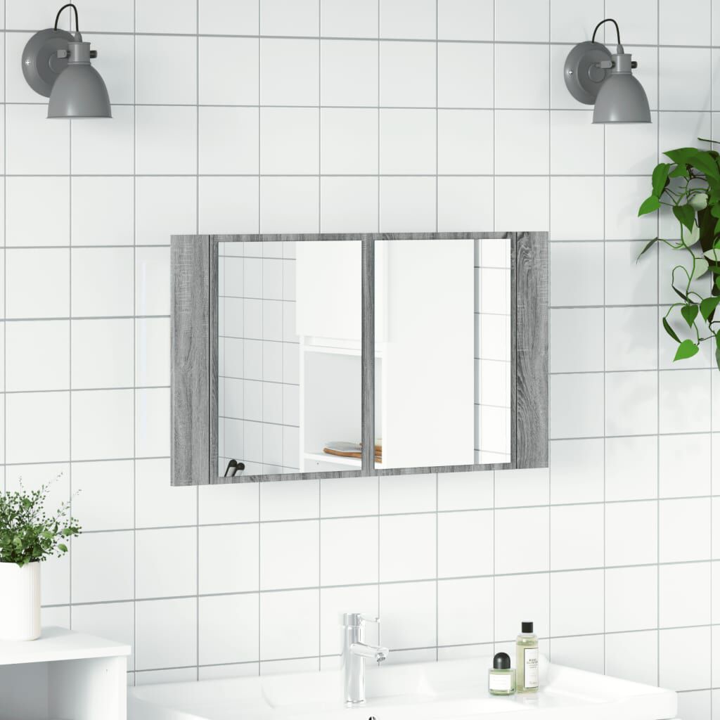 vidaXL Ντουλάπι Μπάνιου Καθρέφτη/Φως LED Γκρι Sonoma 80x12x45εκ Ακρυλ.