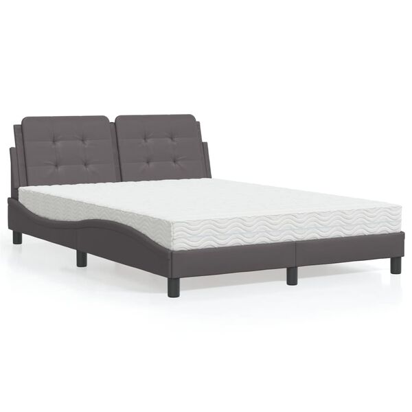 vidaXL Κρεβάτι με Στρώμα Γκρι 140x200εκ. από Συνθετικό Δέρμα